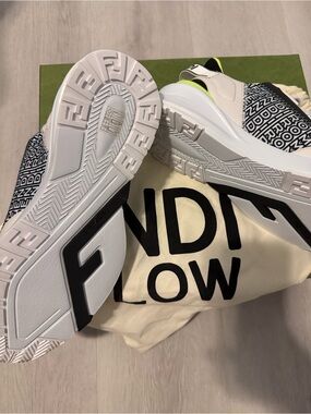 Fendi White, Black & Neon Yellow Logo Runner Sneakers